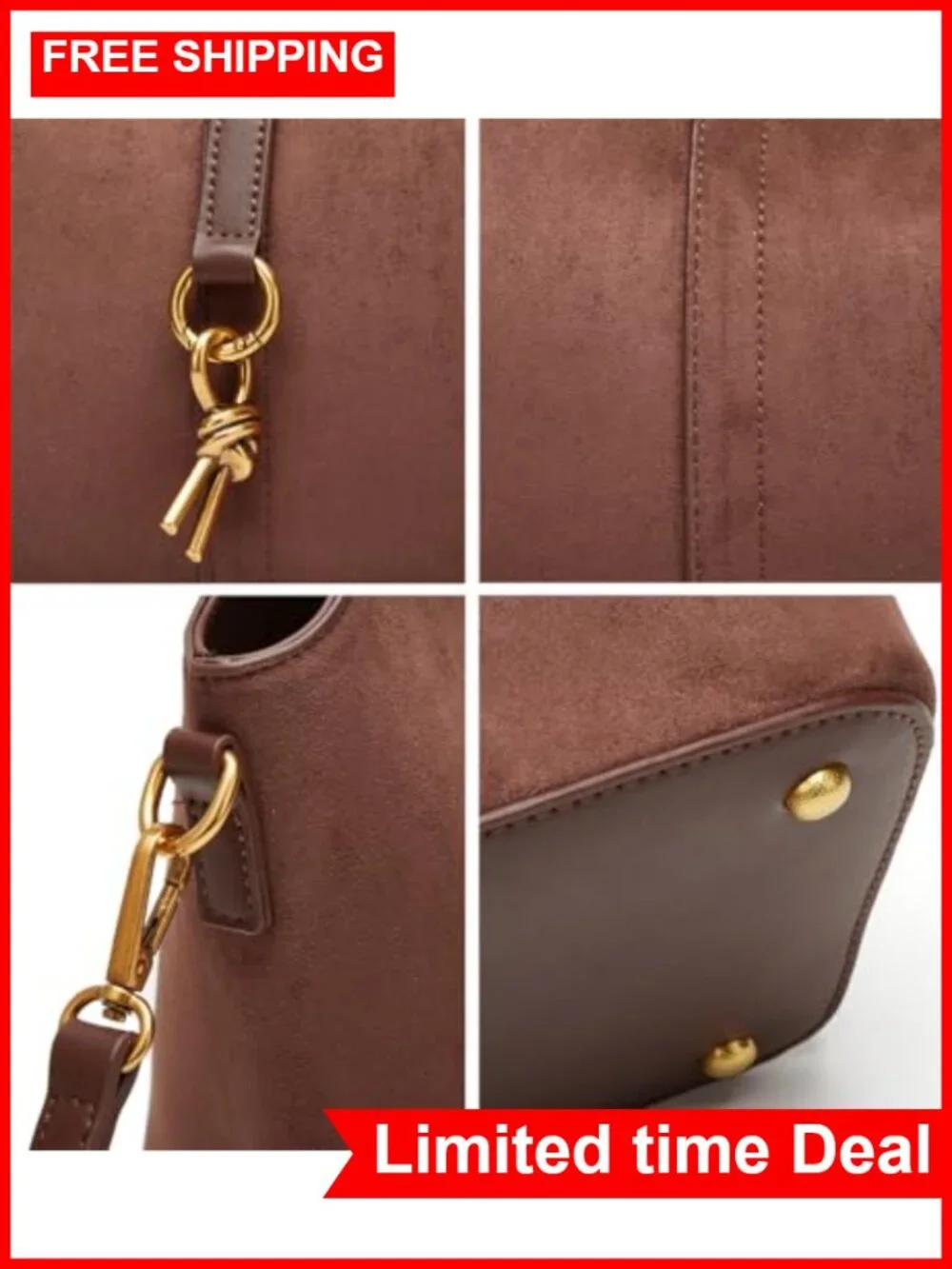 Vegan Leather Bucket Bag Crossbody Hobo Purse
